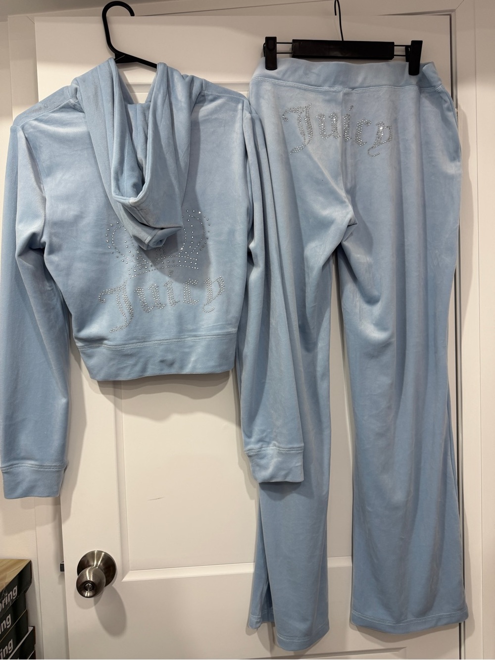 Juicy Couture Light Frosted Blue Velour Track Pants - Flared Joggers - Picture 5 of 7